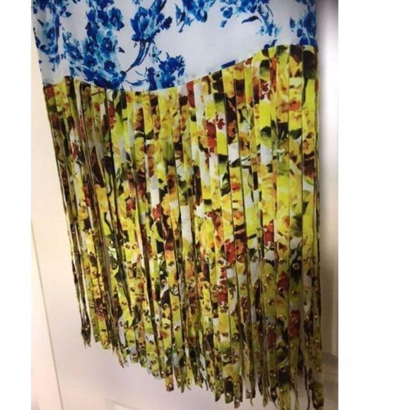 Rococo Sand Silk Mini Skirt M Floral Fringe Gold Festival Boho - Picture 9 of 10